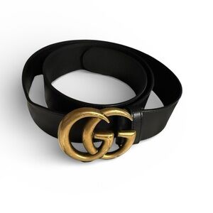EUC Gucci Black Belt with Gold GG Emblem